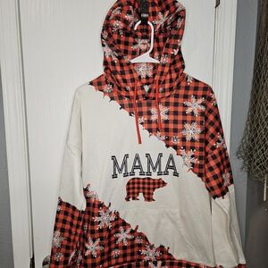 Plaid Mama Bear Hoodie in Red and White